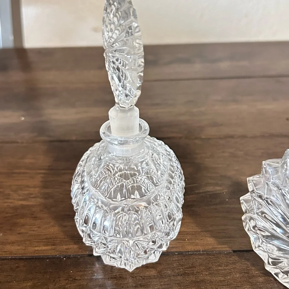 Vintage Crystal Perfume Bottle Pair | Vanity Decor Cut Glass